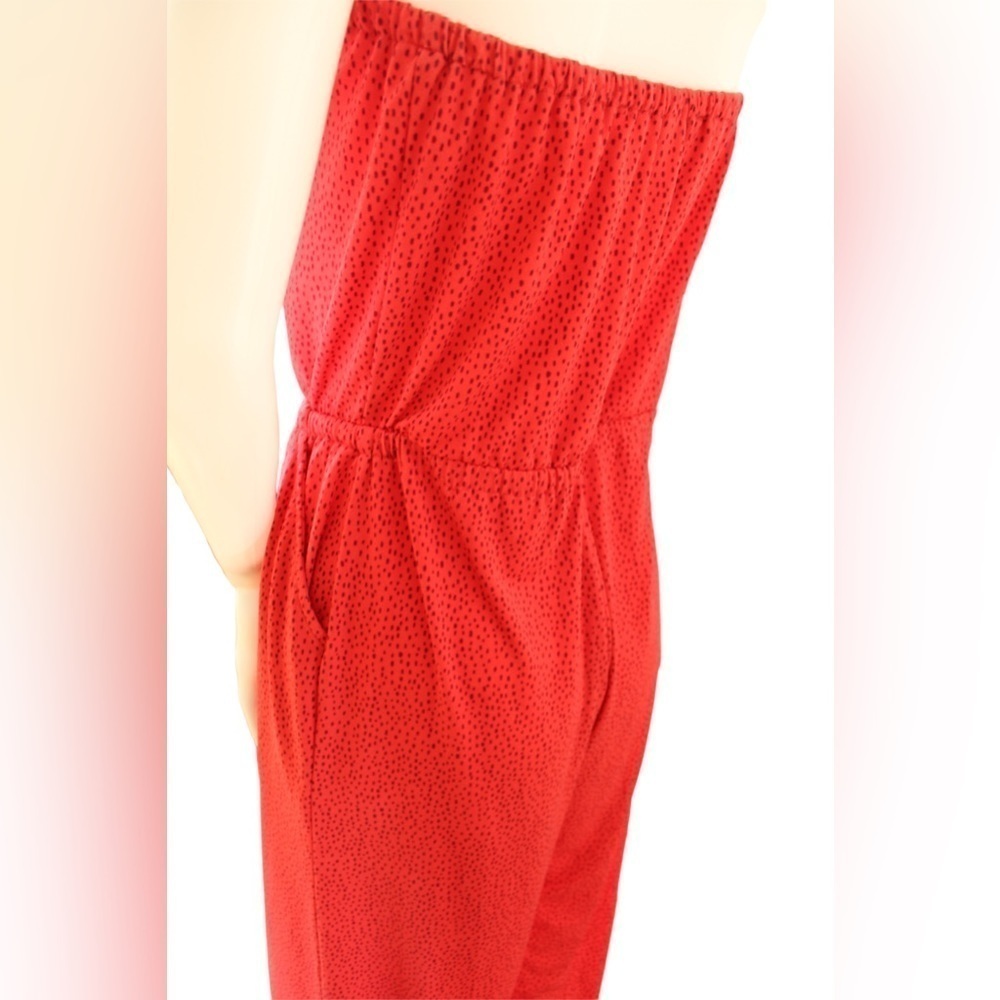 Express Red With Black Polka Dot Strapless Cropped Wide Leg Women Jumpsuit Sz XS - Picture 6 of 13